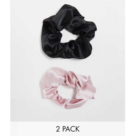 Pieces Set van 2 scrunchies in zwart en roze-Veelkleurig