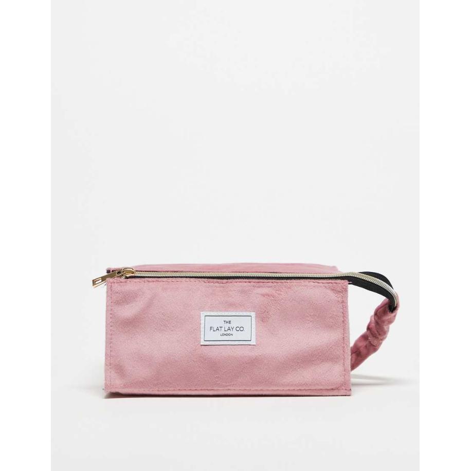 The Flat Lay Co. Makeup Box Bag Pink Velvet-Roze