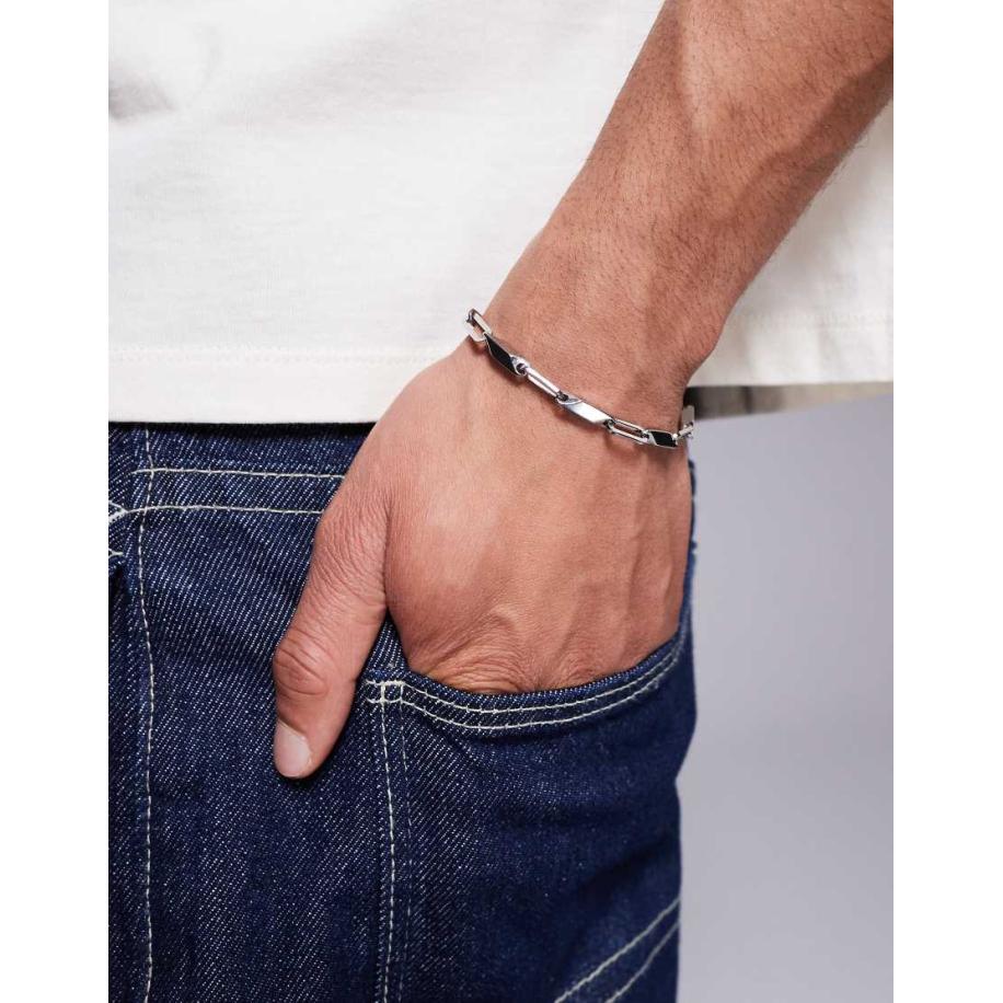 ASOS DESIGN - Schakelarmband met rechthoekige schakels van waterbestendig roestvrij staal in zilverkleur Zilver