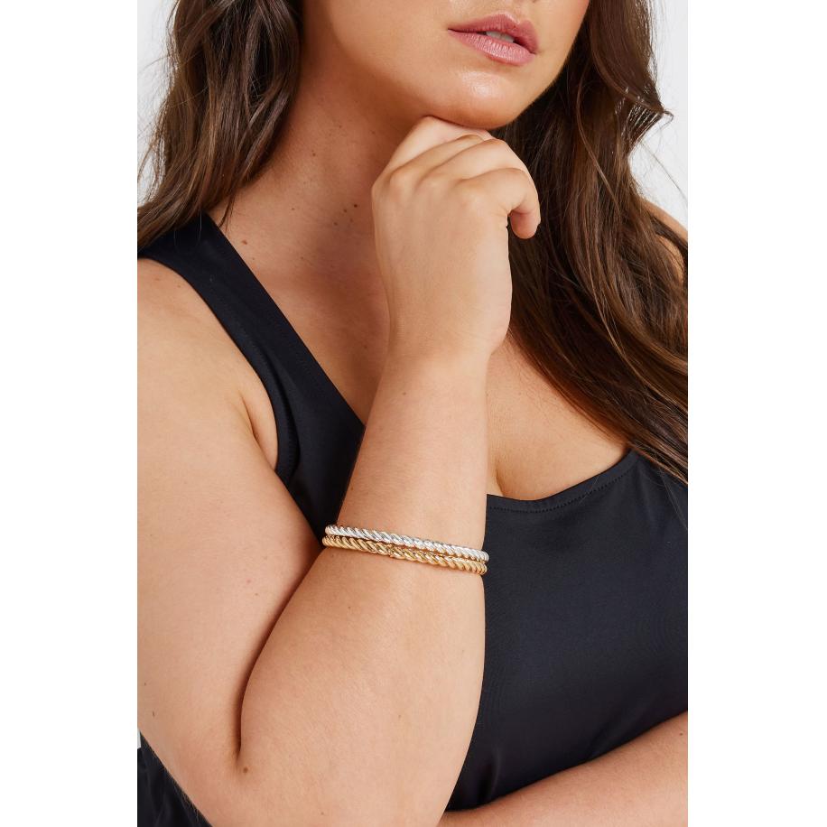 Yours Twee Armbanden Met Gedraaid Ontwerp In Goud/Zilversize One Size Zilver