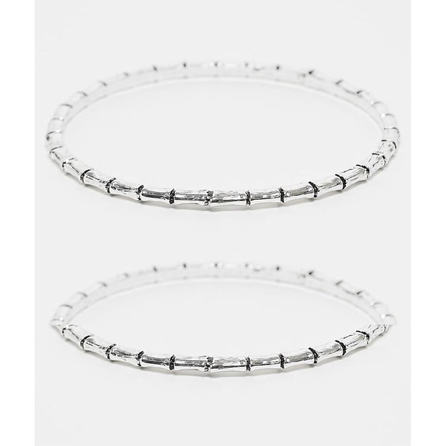 Reclaimed Vintage Set van 2 uniseks armbanden in bamboestijl in zilver Zilver