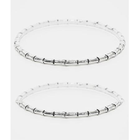 Reclaimed Vintage Set van 2 uniseks armbanden in bamboestijl in zilver