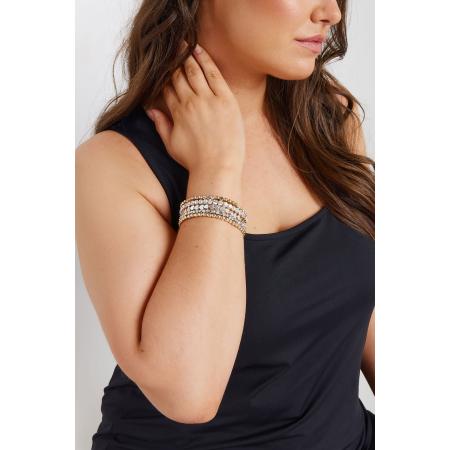 Yours Set Van Vijf Paar Kralenarmbanden Met Siersteentjes En Hartjes In Goud/Zilversize One Size