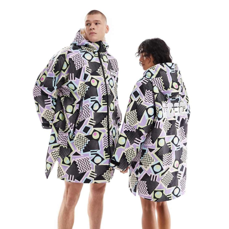 OOSC Saved By The Bell Badjas van sherpastof in crème met zwart, paars en geel Zwart