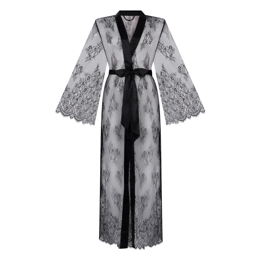 Hunkemöller Kimono Allover Lace Zwart Zwart