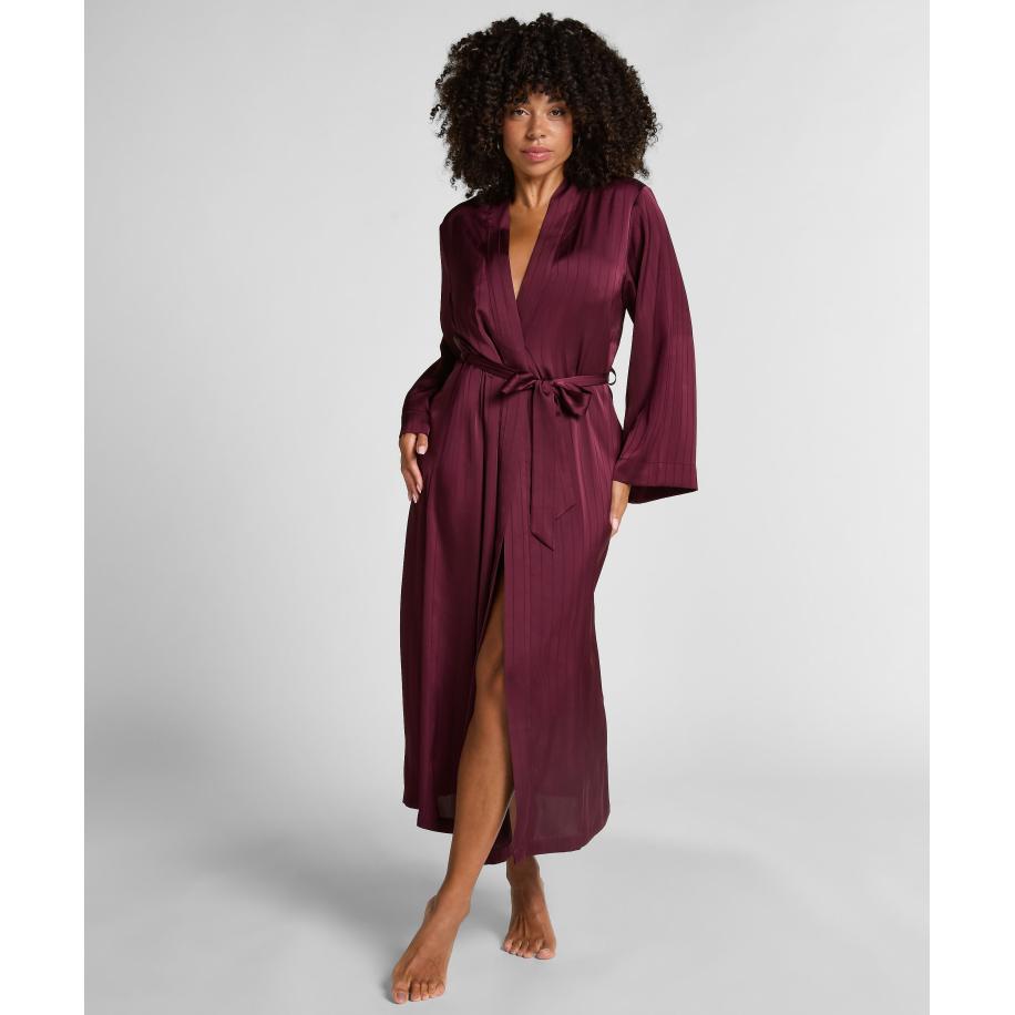 Hunkemöller Satijnen kimono met krijtstreep Paars Rood