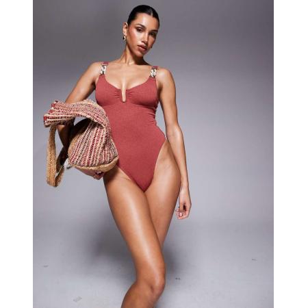 River Island Badpak met ruches in bruin