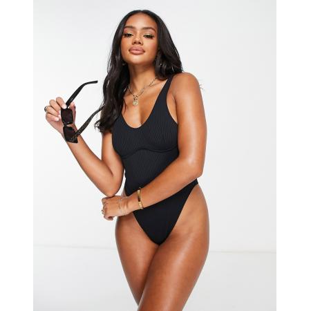 Candypants Geribbeld badpak met beugel in zwart