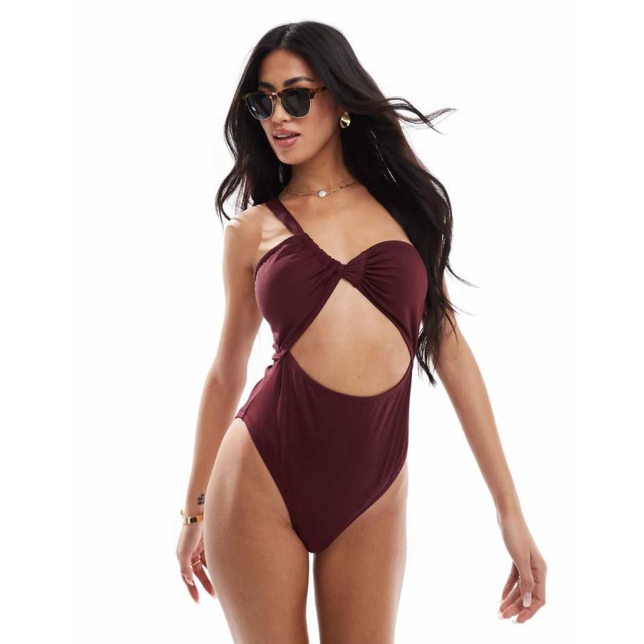 4th & Reckless Asymmetrisch badpak met uitsnijding bij de schouder in bordeauxrood Rood