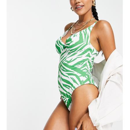 Peek & Beau Grote Cupmaat Exclusive Badpak met beugel in groene zebraprint-Veelkleurig