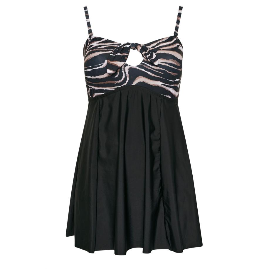 Yours Plus Size Black Zebra Print Tummy Control Swim Dress Size 62-64 Zwart