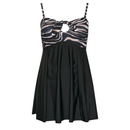 Yours Plus Size Black Zebra Print Tummy Control Swim Dress Size 62-64