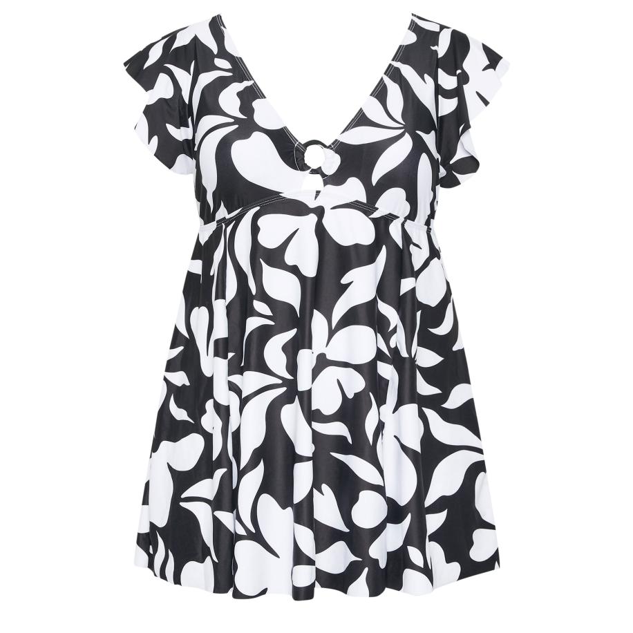 Yours Plus Size Black Floral Print Swim Dress Size 62-64 Zwart