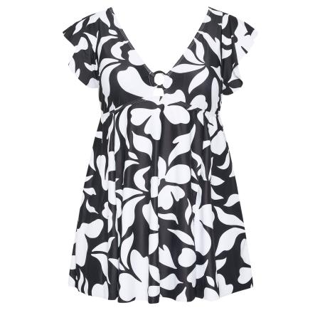 Yours Plus Size Black Floral Print Swim Dress Size 62-64