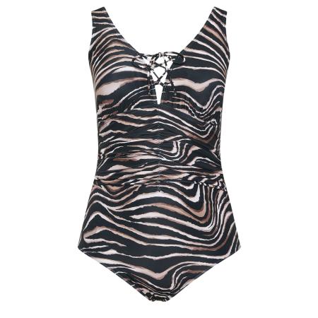 Yours Plus Size Black Zebra Print Plunge Swimsuit Size 58-60