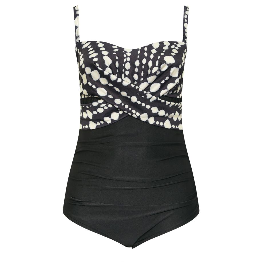 Yours Plus Size Black Crossover Spot Print Swimsuit Size 56 Zwart