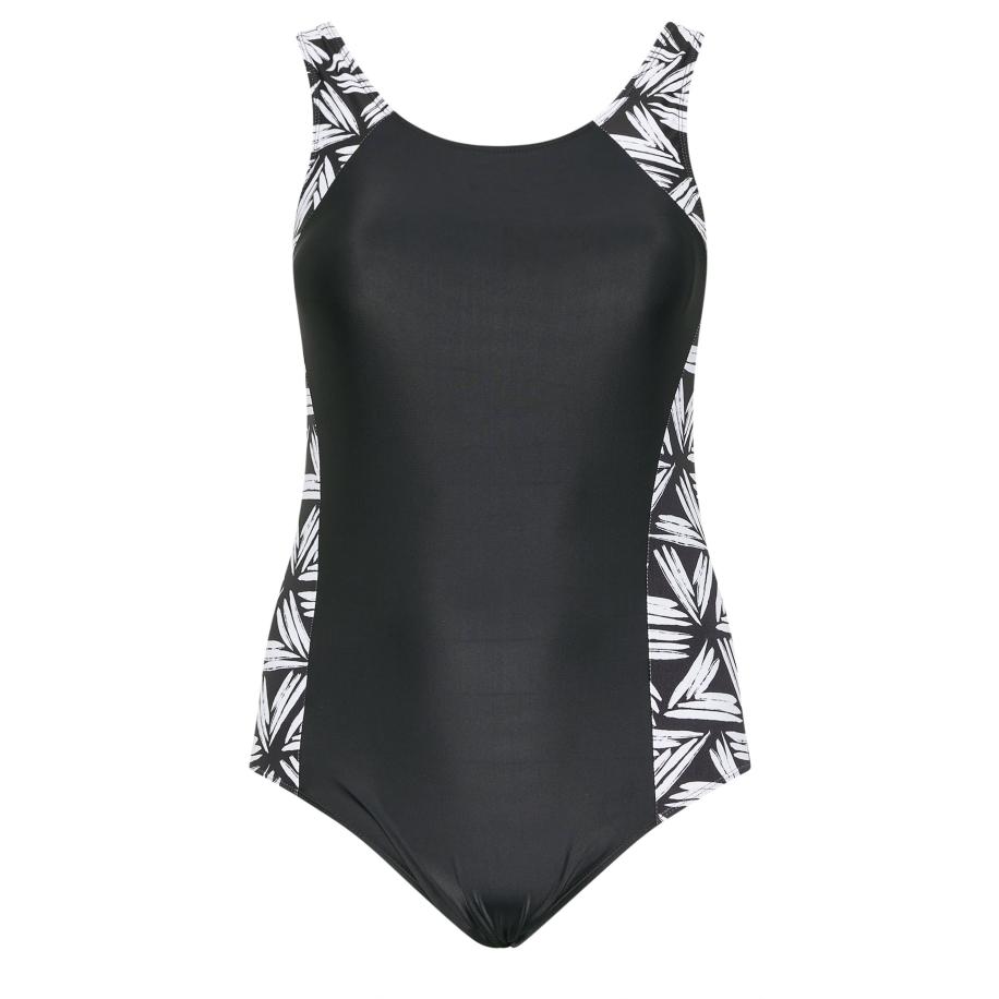 Yours Plus Size Black Active Abstract Print Swimsuit Size 58-60 Zwart