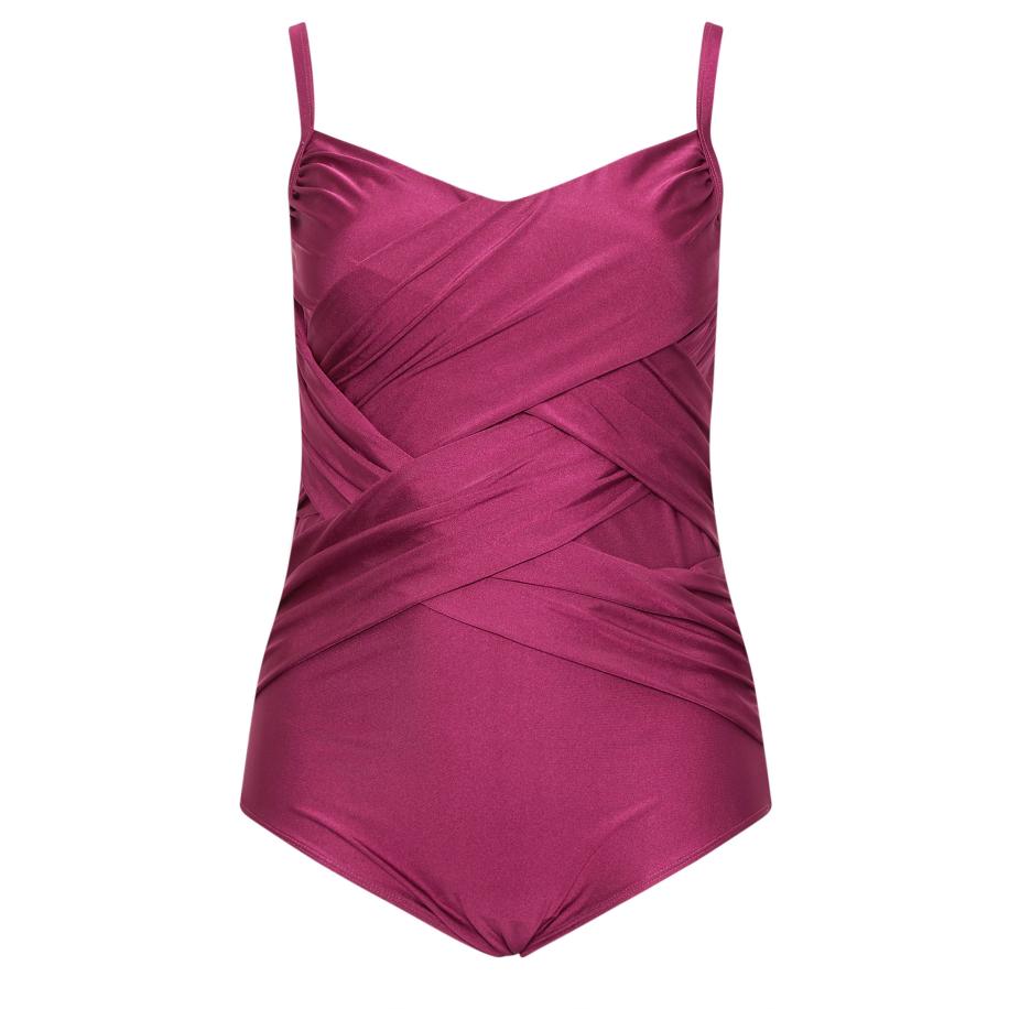 Yours Plus Size Burgundy Red Super Sculpt Crossover Swimsuit Size 56 Rood
