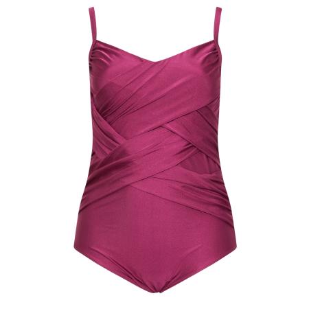 Yours Plus Size Burgundy Red Super Sculpt Crossover Swimsuit Size 56