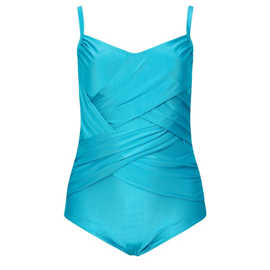 Yours Plus Size Turquoise Blue Super Sculpt Crossover Swimsuit Size 56 Blauw