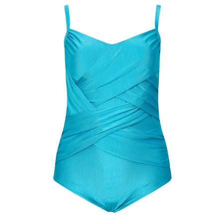 Yours Plus Size Turquoise Blue Super Sculpt Crossover Swimsuit Size 56