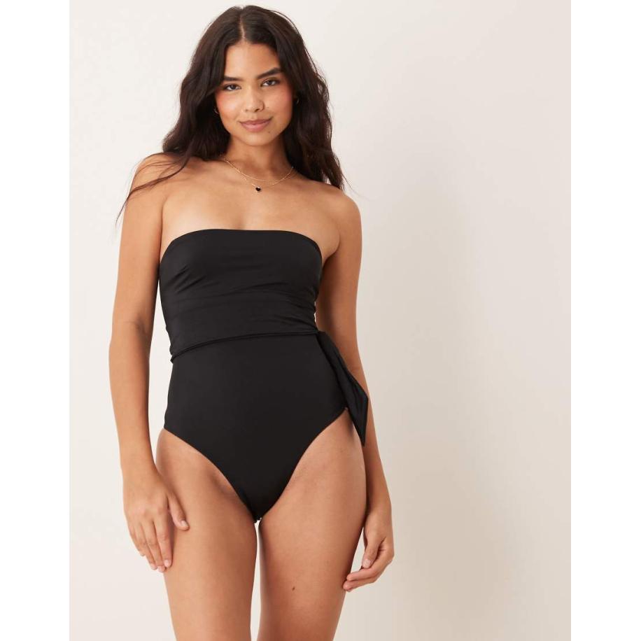 Free Society Bandeau badpak met overslag en strik in zwart Zwart