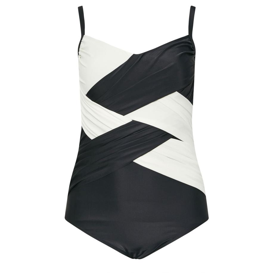 Yours Plus Size Black & White Contrast Super Sculpt Swimsuit Size 58-60 Zwart