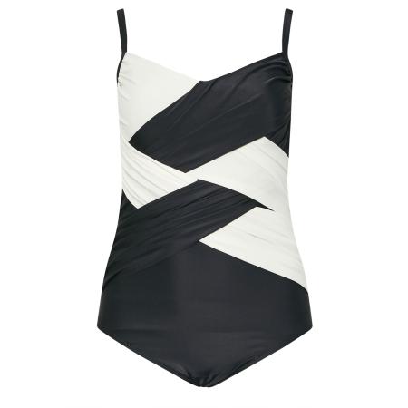 Yours Plus Size Black & White Contrast Super Sculpt Swimsuit Size 58-60