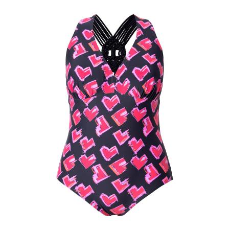 Ulla Popken Ulla Popken Badpak pink / rosa / zwart / wit