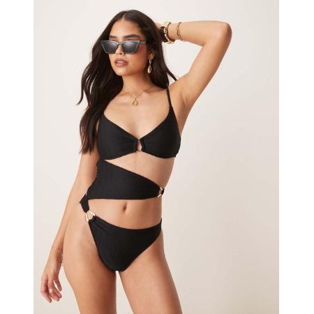 Abercrombie & Fitch Uitgesneden zwempak met ringdetail in zwart