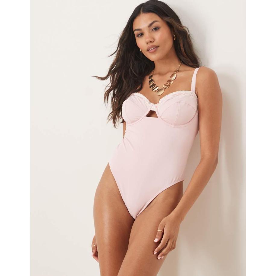 Peek & Beau Badpak met beugel en crèmekleurige kanten rand in roze Roze