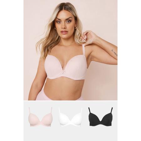 Yours 3 Pack Voorgevormde Bh's Van Katoen Met Beugel In Lichtroze/Zwart Size 110J