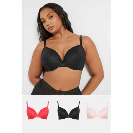Yours 3 Pack Voorgevormde Bh's Met Dierenprint En Beugel In Roze/Zwart Size 90C