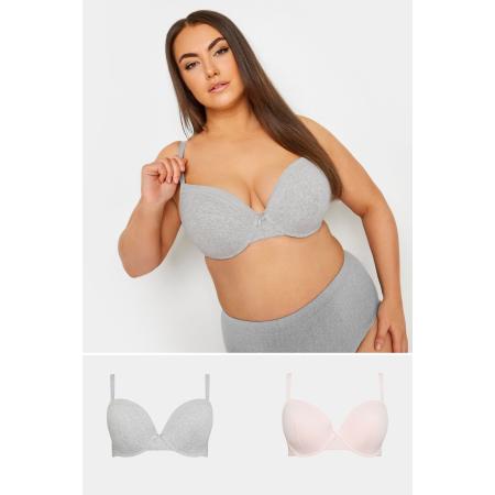 Yours 2 Pack Voorgevormde Bh's In Gemêleerd Grijs/Roze Size 110G