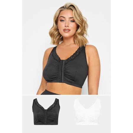 Yours Set Van 2 Paar Nietvoorgevormde Bh's Met Kant In Zwart & Wit Size 66-68