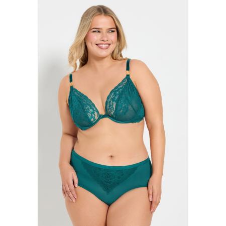 Yours Diepuitgesneden Bh Met Bloemenkant En Beugel In Groen Size 110J