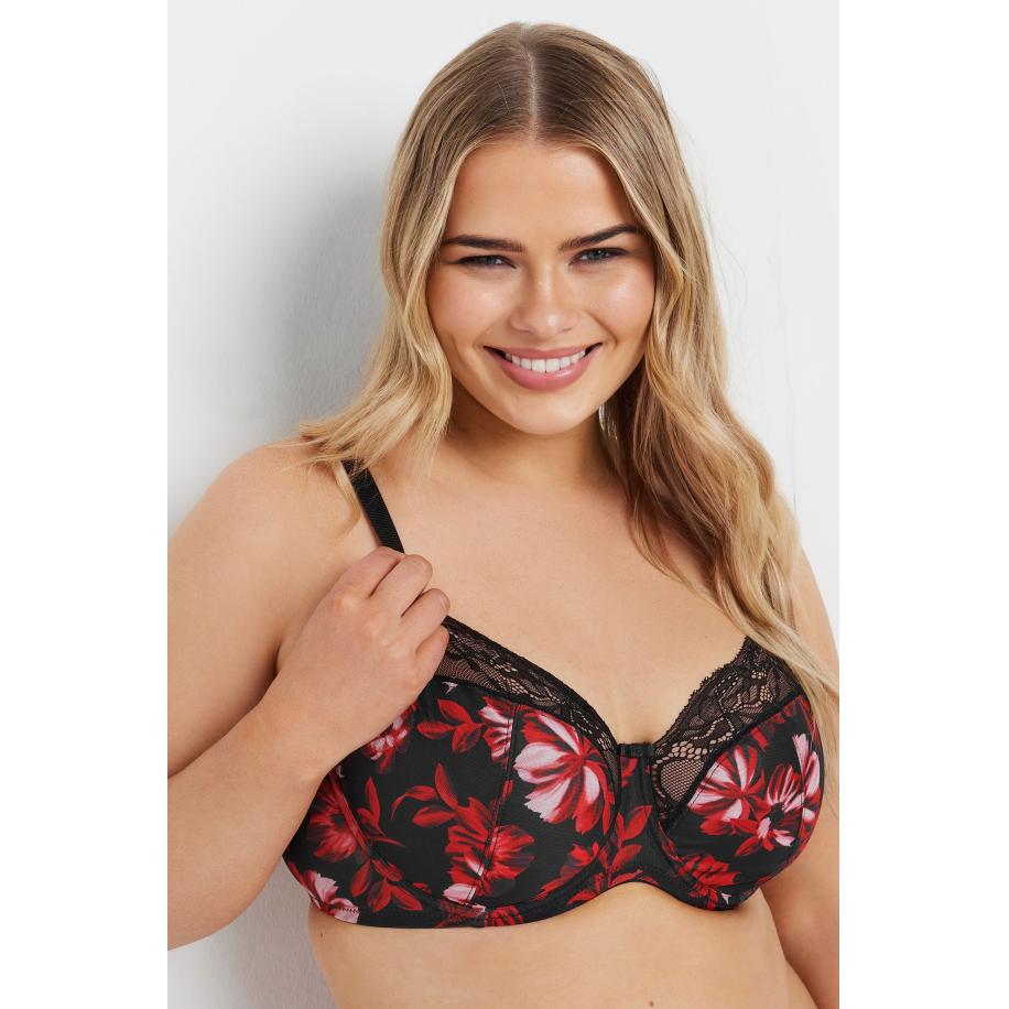 Yours Bh Met Bloemenprint Met Kanten Rand En Beugel In Rood Size 110J Rood