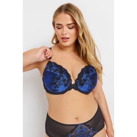 Yours Voorgevormde Bh Met Bloemenkant En Meshontwerp In Blauw/Zwart Size 115J