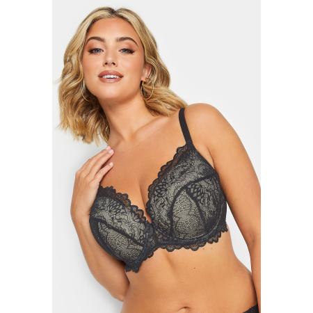 Yours Voorgevormde Diepuitgesneden Kanten Tshirtbeha Met Beugel In Zwart Size 100N