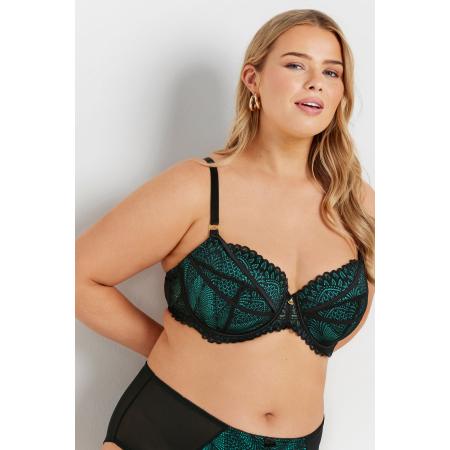 Yours Voorgevormde Tshirt Bh Met Kant In Groen/Zwart Size 110G