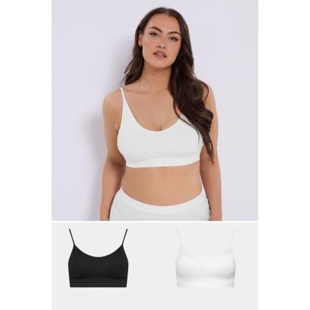 Yours 2 Pack Curve Zwart & Wit Naadloze Gewatteerde Bralettes Size 62-64