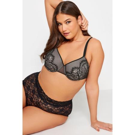 Yours Voorgevormde Tshirt Bh Met Mesh En Bloemenkant In Zwart Size 110G