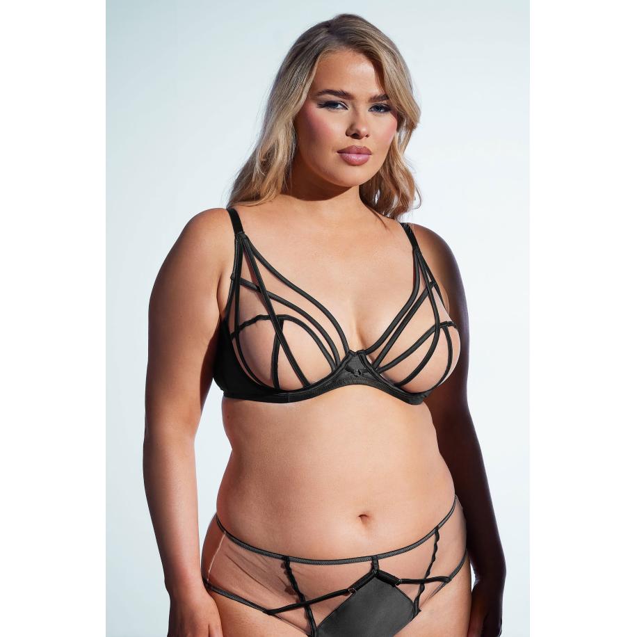 Playful Promises Diepuitgesneden Ramona Bh Met Mesh En Bandjes In Zwart/Nude Size 95F Zwart