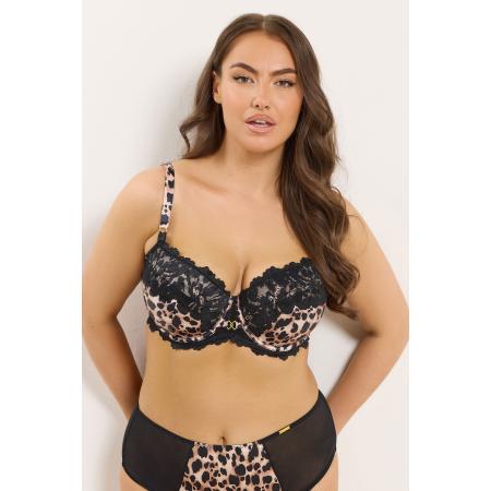 Yours Curve Zwarte Luipaardprint Kanten Voorgevormde Bh Size 110J