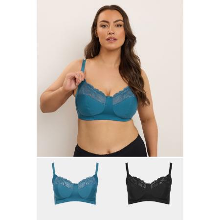 Yours 2Pack Curve Teal Green & Black Beugel Kanten Bh's Size 85C