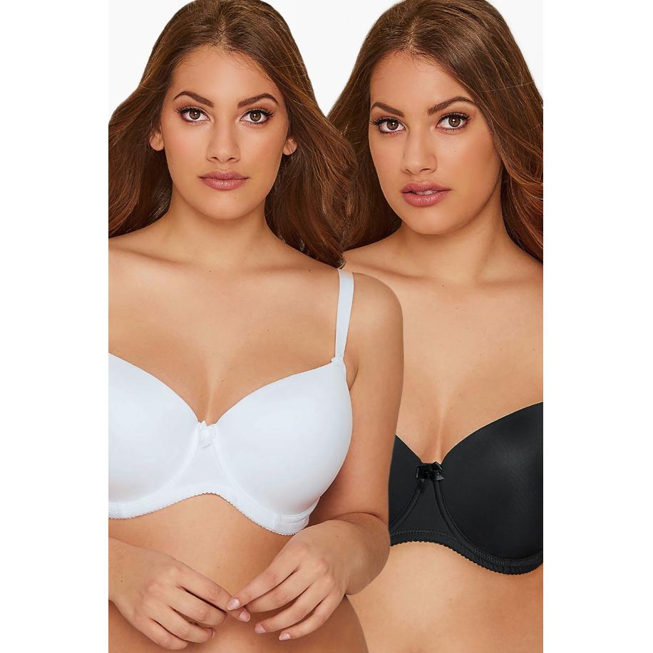 Yours 2 Pack Voorgevormde Tshirt Bh's Met Beugel In Wit/Zwart Size 115J Zwart