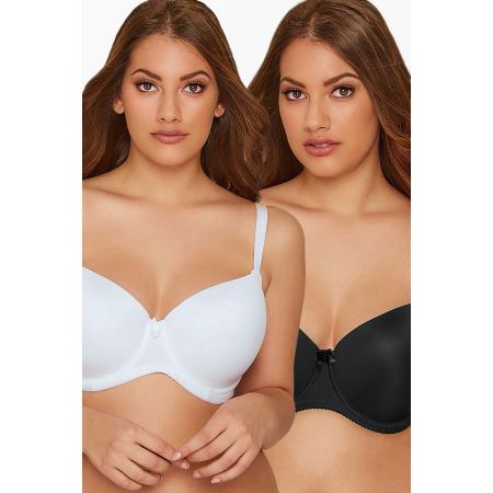 Yours 2 Pack Voorgevormde Tshirt Bh's Met Beugel In Wit/Zwart Size 115J