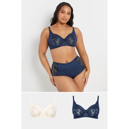 Yours 2 Pack Bh's Met Bloemenborduursel En Beugel In Donkerblauw/Wit Size 110G