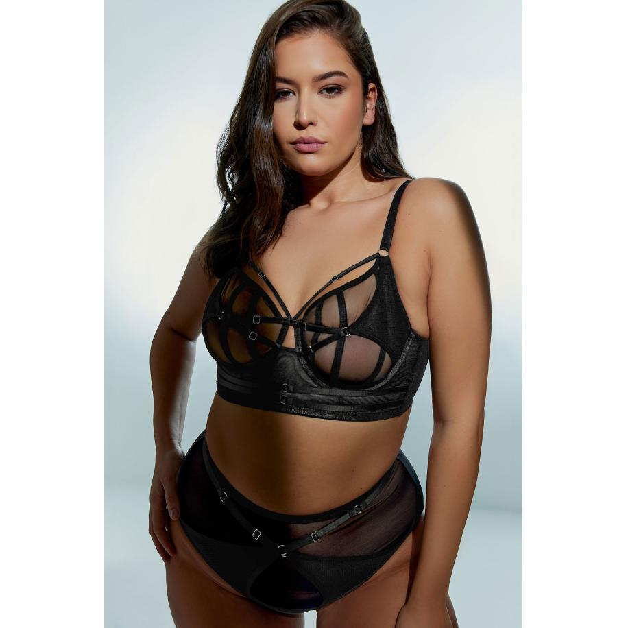 Playful Promises Balconettebh Van Mesh Met Meerdere Bandjes In Zwart Size 105D Zwart