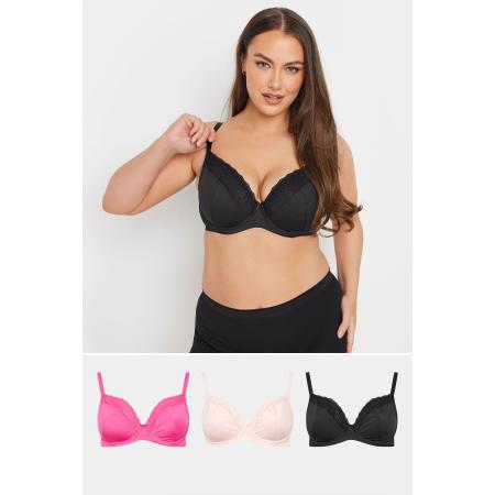 Yours 3 Pack Mesh Bh's Met Kanten Rand Met Dierenprint En Beugel In Zwart/Roze Size 105D